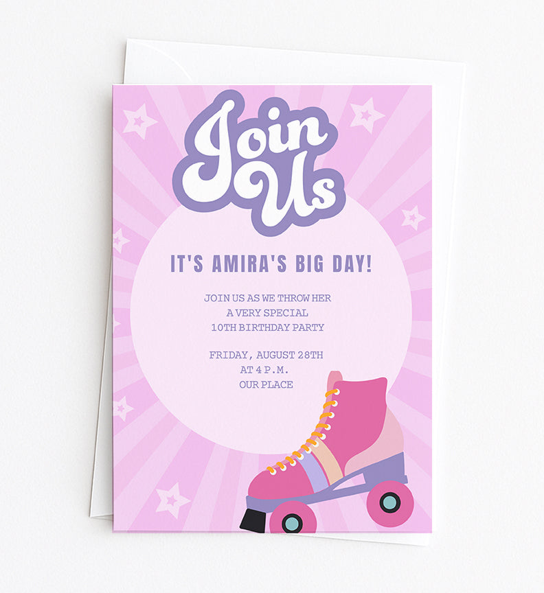 Editable Roller Skating Birthday Invitation