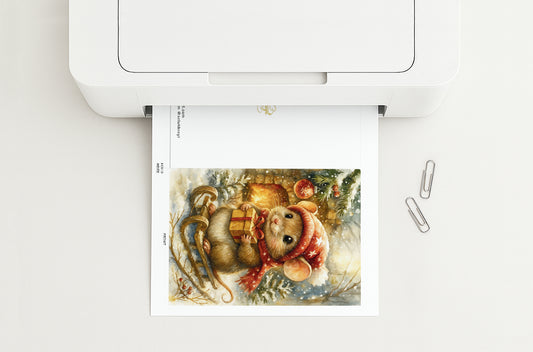 Merry Mouse Printable Christmas Greeting Card