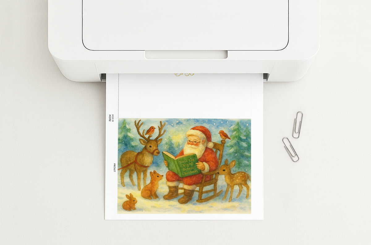 Santas Storytime Printable Christmas Greeting Card