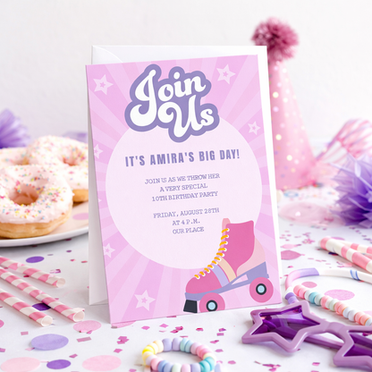 Editable Roller Skating Birthday Invitation