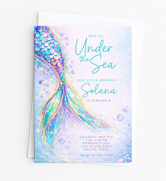 Editable Mermaid Birthday Invitation Template