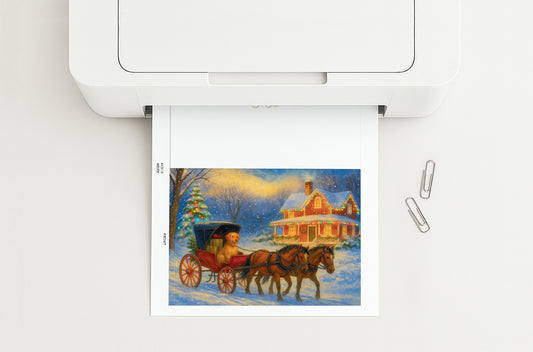 Moonlit Sleigh Printable Christmas Greeting Card