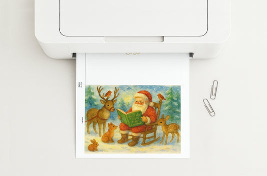 Santas Storytime Printable Christmas Greeting Card