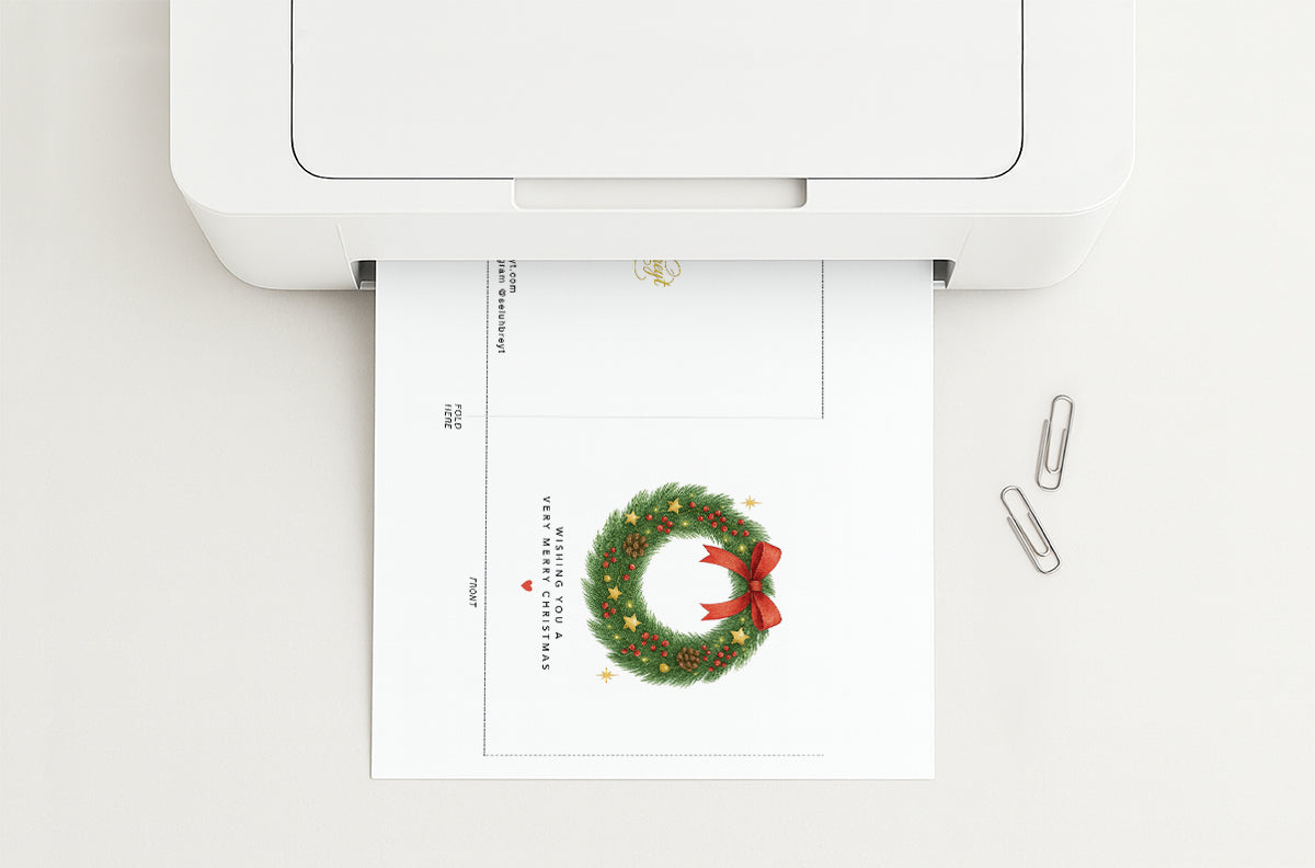 Wreath Wishes Simple Printable Christmas Card