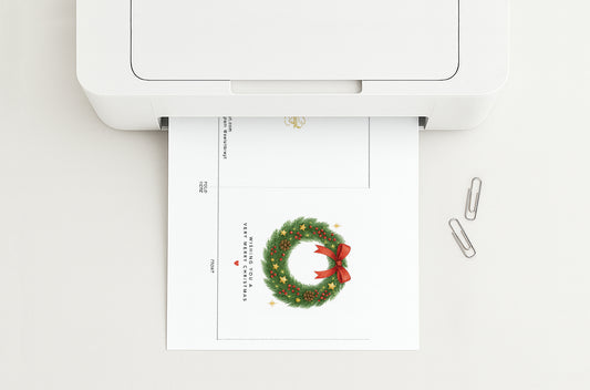 Wreath Wishes Simple Printable Christmas Card